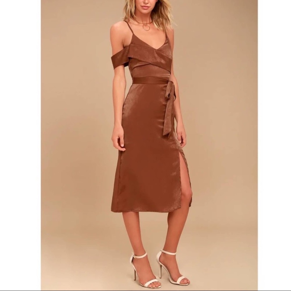 J.O.A. | Satin Midi Dress in Rust Orange